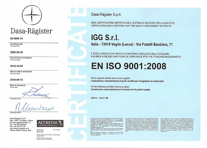 Certificazione EN ISO 9001:2008